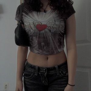 Cyber y2k grunge rhinestone heart tie dye new york baby tee